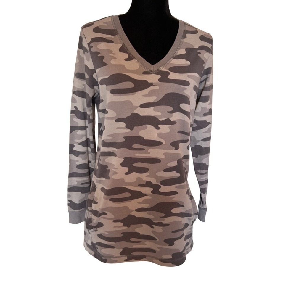D&co Active Gray Camouflage V-Neck Long Sleeve Tunic Top with Pockets Size S